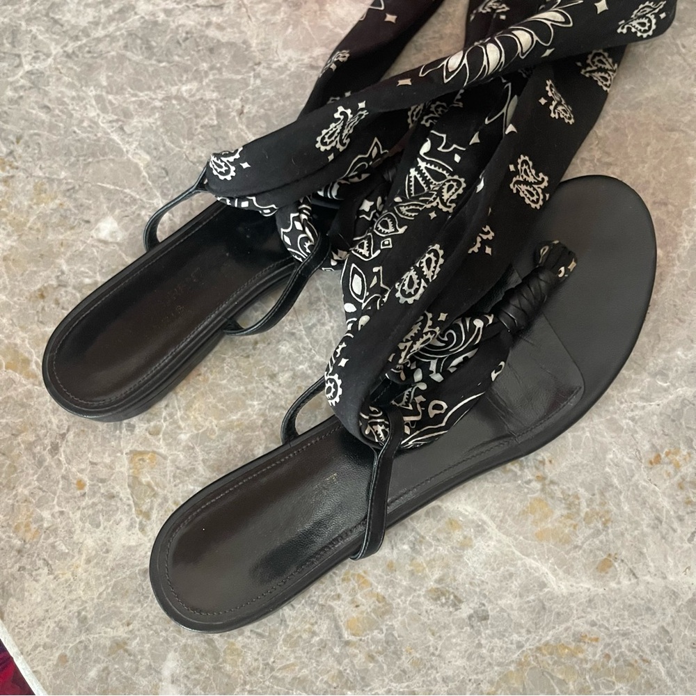 Saint Laurent Dallas Bandana Print Wrap Sandals Black 10 US 40 EUR